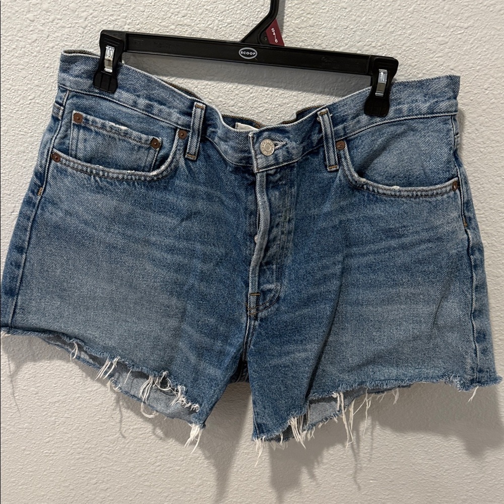 Agolde Parker Raw Hem Denim Shorts -  Blue